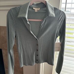 Meraki Women's Ribbed Button-Up Top